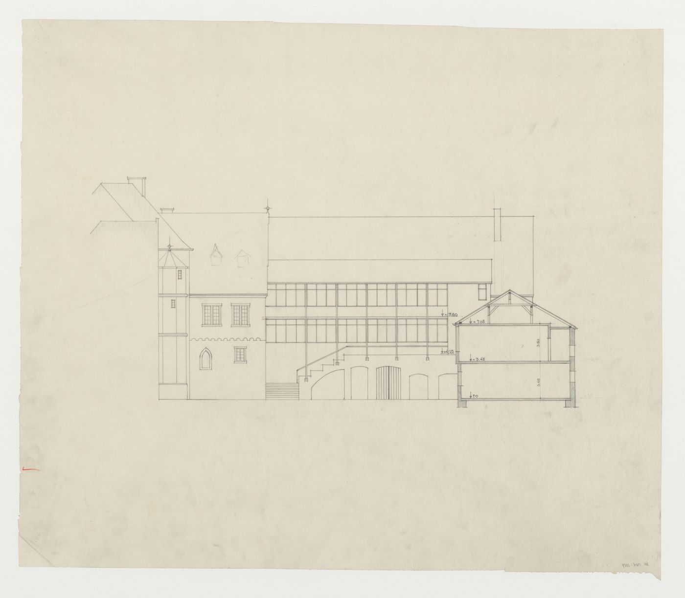 Sectional elevation for an addition to an existing building, possibly a school, Limburg an der Lahn, Germany