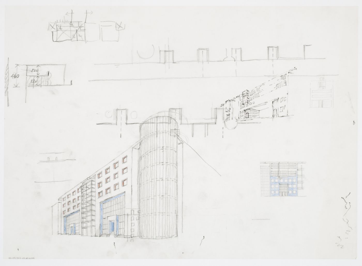 Hotel, Meineke Strasse, Berlin, Germany: perspective and sketches