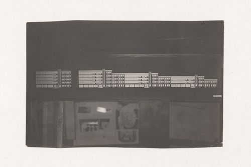 Photograph of student drawings by S. Matonin on the topic "Exercise on Finding the Expressiveness of Frontal Surface. Façade of House-Commune" for the "Space" course at the Vkhutein (Moscow Higher Technical Institute), Moscow