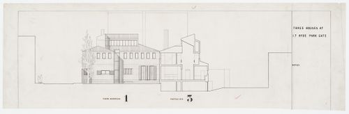 Three Houses for B. Mavrolean Family, London (competition entry): sectional elevation