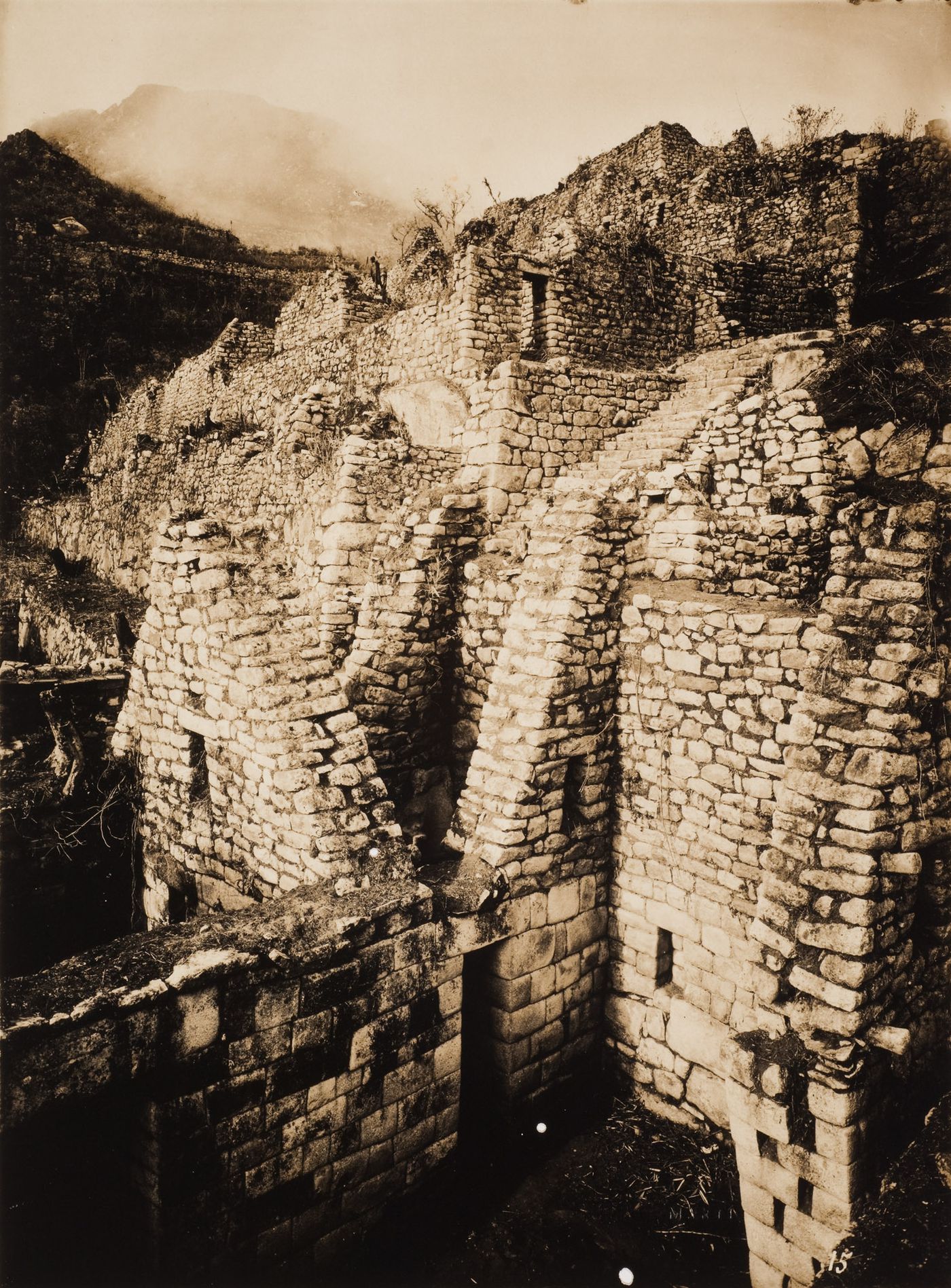 Partial view of the King's Group showing the courtyard and unidentified buildings, Machu Picchu, Peru
