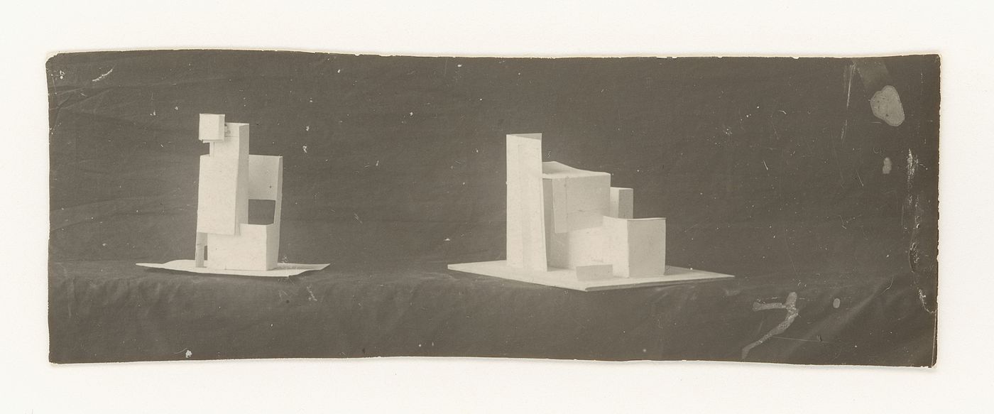 Photograph of student models on the topic "Constructing and Finding a Spatial Voluminous Composition Using Surface Elements" for the "Space" course at the Vkhutemas (Higher State Artistic Technical Studios), Moscow