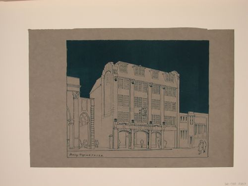 Perspectival view showing street façade of Electric House, Battersea Borough