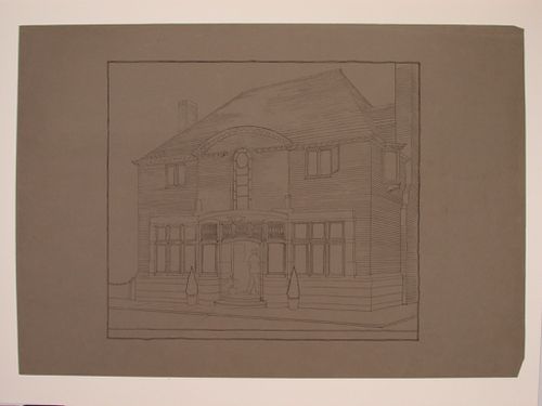 Perspectival view showing a house