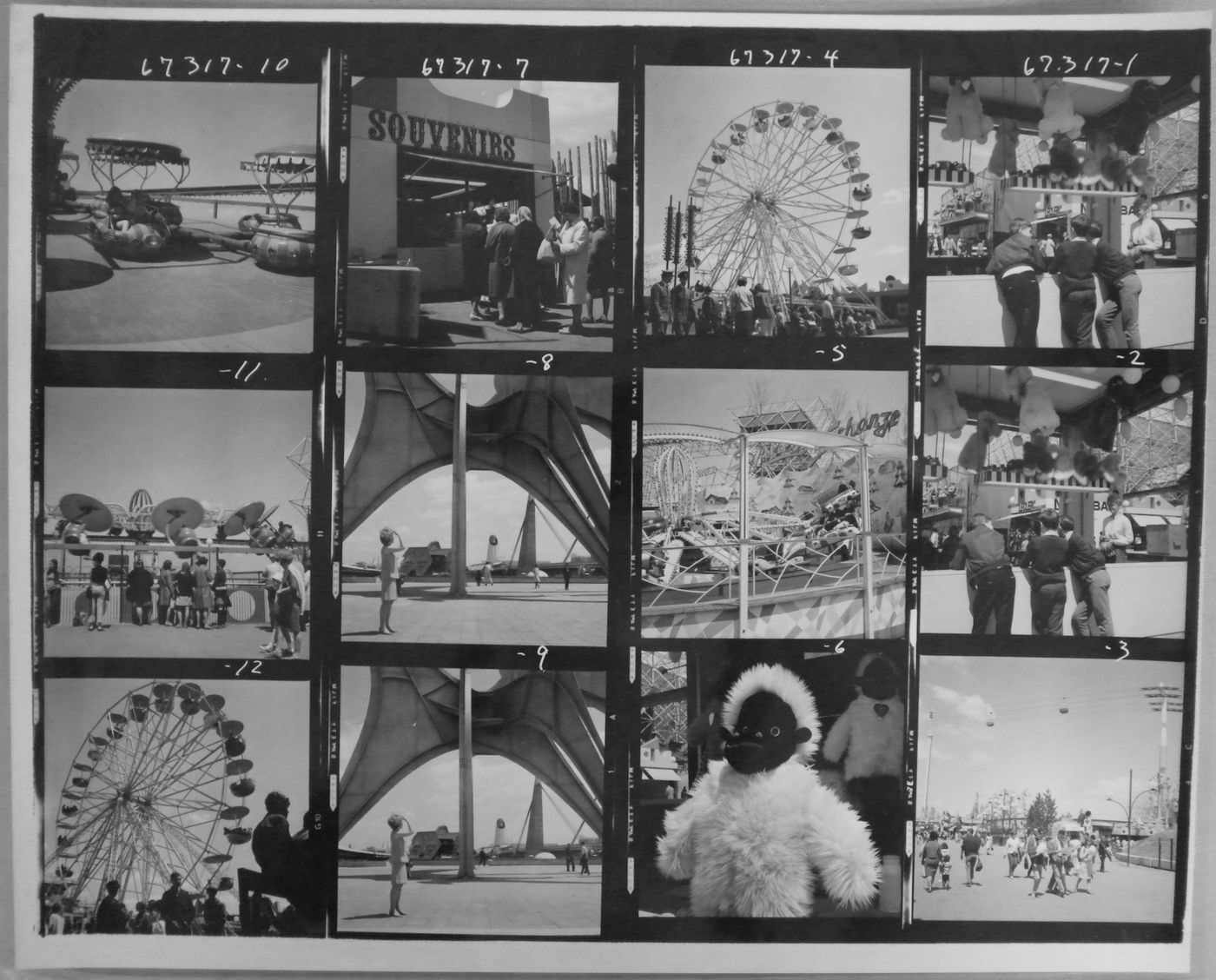 Contact sheet with photographs taken principally at La Ronde, Expo 67, Montréal, Québec