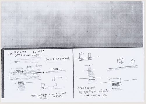 Bridges@leidschenveen.nl (Competition), 1997-1998, entry by Cedric Price: sketches for gateway bridge and for reflections on water and ice