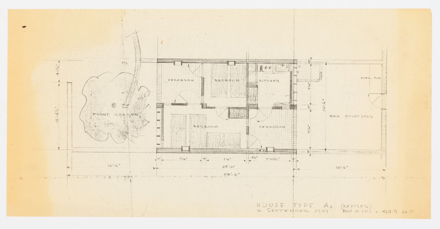 Floor plan for the House Type A-3 in Chandigarh, India