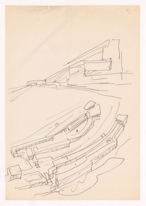 Sketch perspective and plan for Manuel Pereira Júnior, Vila Nova de Gaia, Portugal