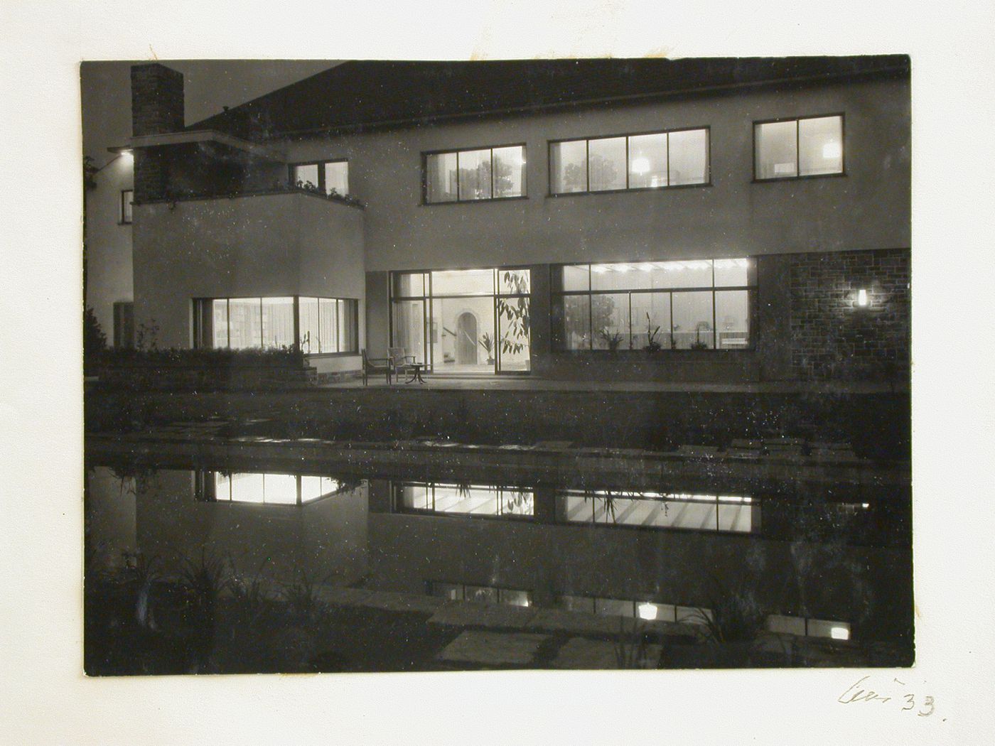Haus "Fischer", side view and swimming pool, taken at night, Erzgebirge, Germany