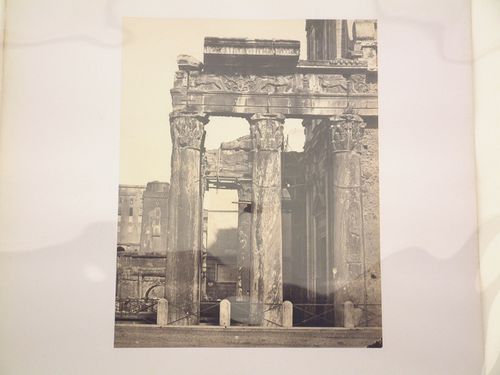 Side view of the Temple of Antoninus and Faustina showing the columns of the portico, Roman Forum, Rome, Italy