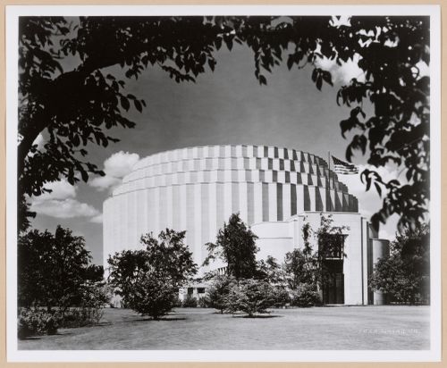 View of the Ford Museum (also known as the Rotunda) (now demolished) showing the main entrance, Ford Motor Company, Dearborn, Michigan