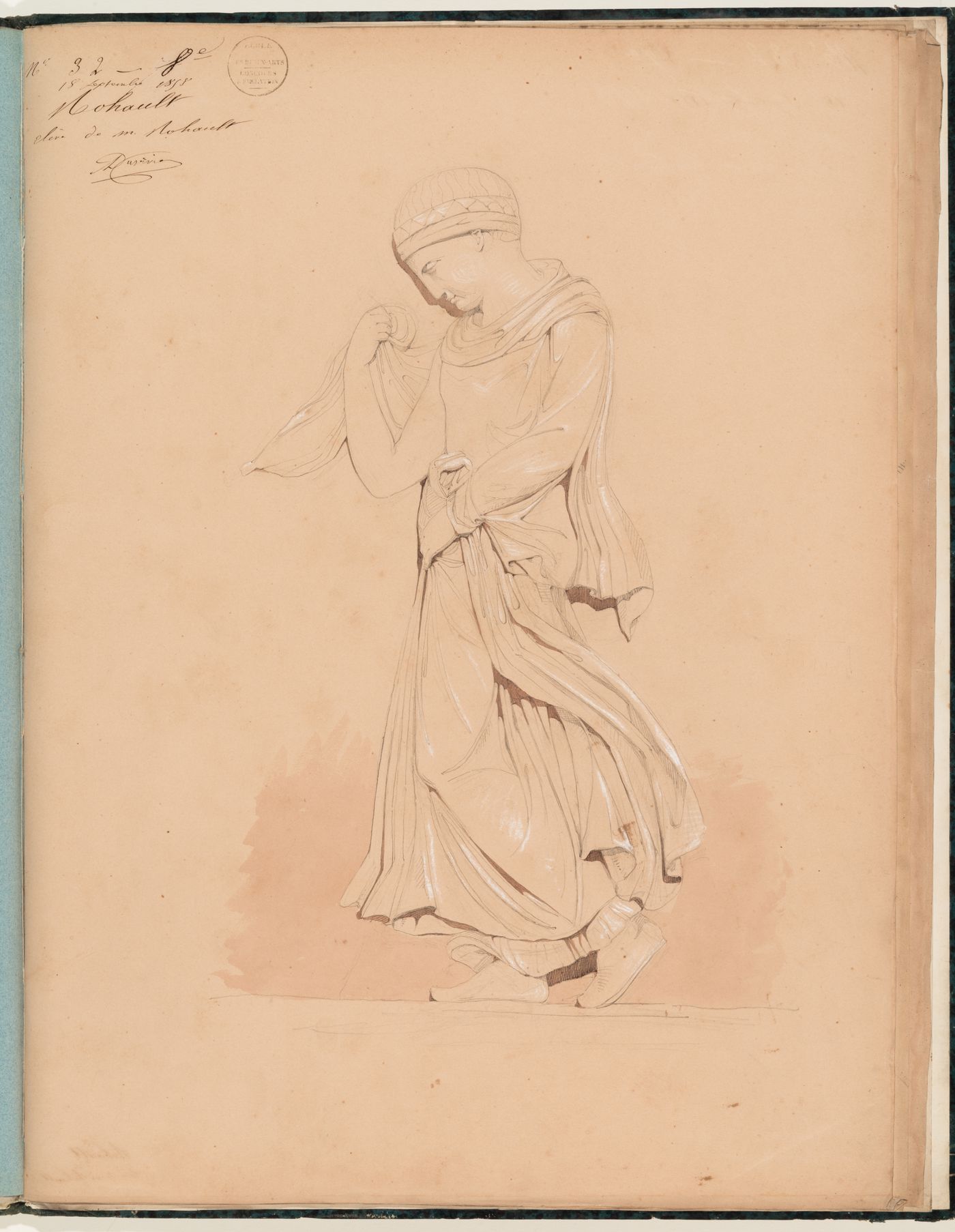 Concours d'émulation entry, 18 September 1858: Study of a female figure, possibly from a frieze or a metope
