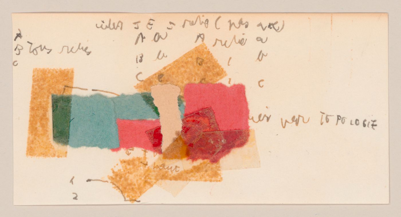 Sketch plan composed of torn coloured paper: Ahrenberg pavilion, Stockholm