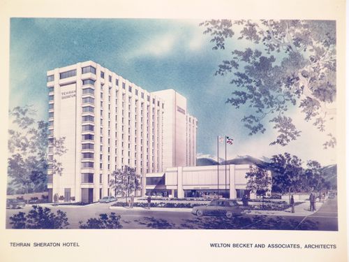 Photograph of a rendering of the general view of the Tehran Sheraton Hotel, Tehran, Iran