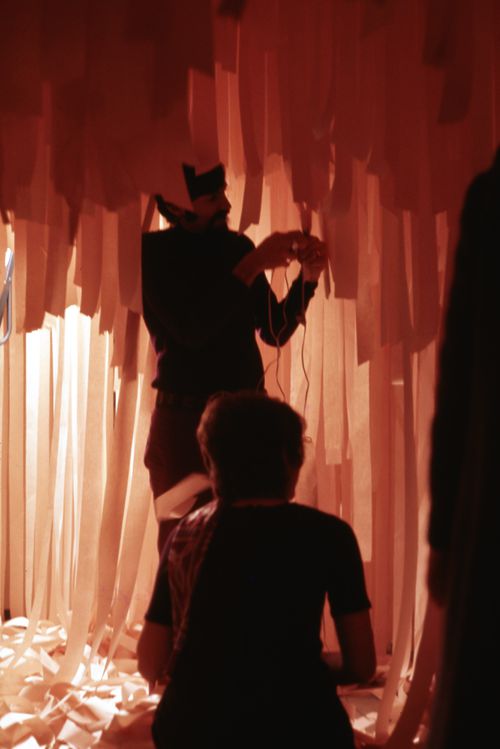 Slide of visitors in installation Paper/Midwestern Ocean