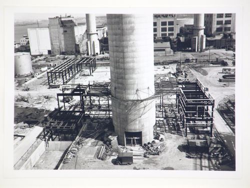 View of construction of steel structure for boiler house of power station, United Kingdom