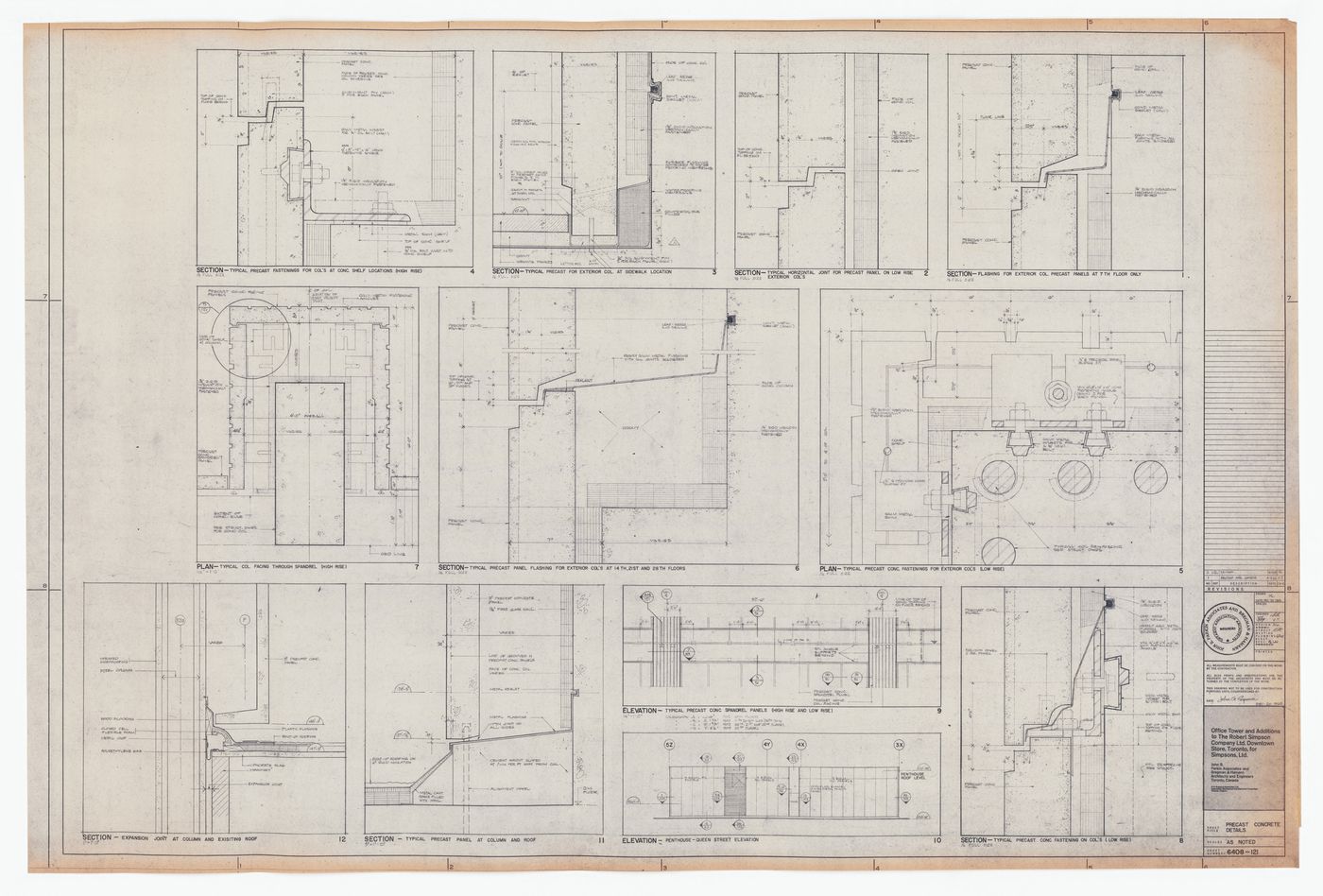 Construction precast concrete details for The Robert Simpson Company Limited Downtown Store, Office Tower and Additions, Toronto