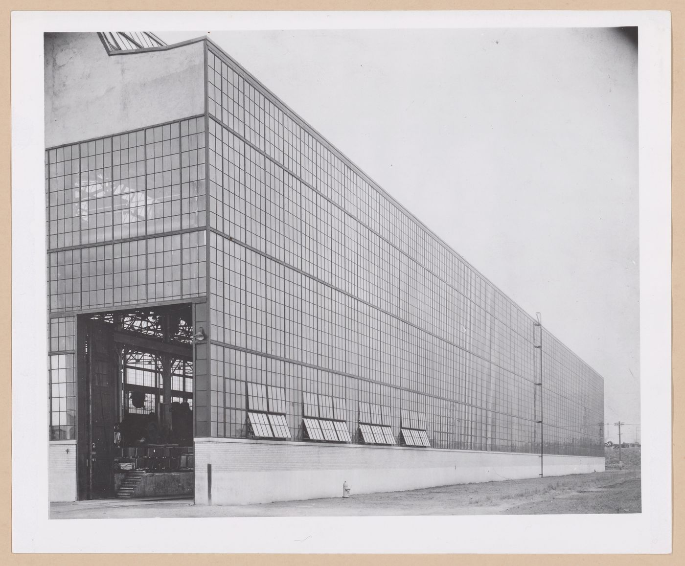 View of the principal and lateral façades of the Assembly [?] Building, General Motors Corporation Chevrolet division Commercial Body Assembly Plant, Indianapolis, Indiana