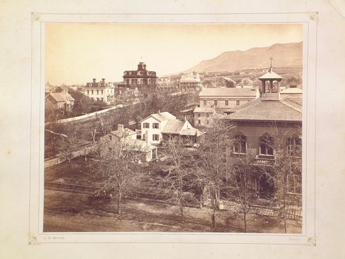 Old & new residences of Pres B. Young from City Hall Salt Lake City