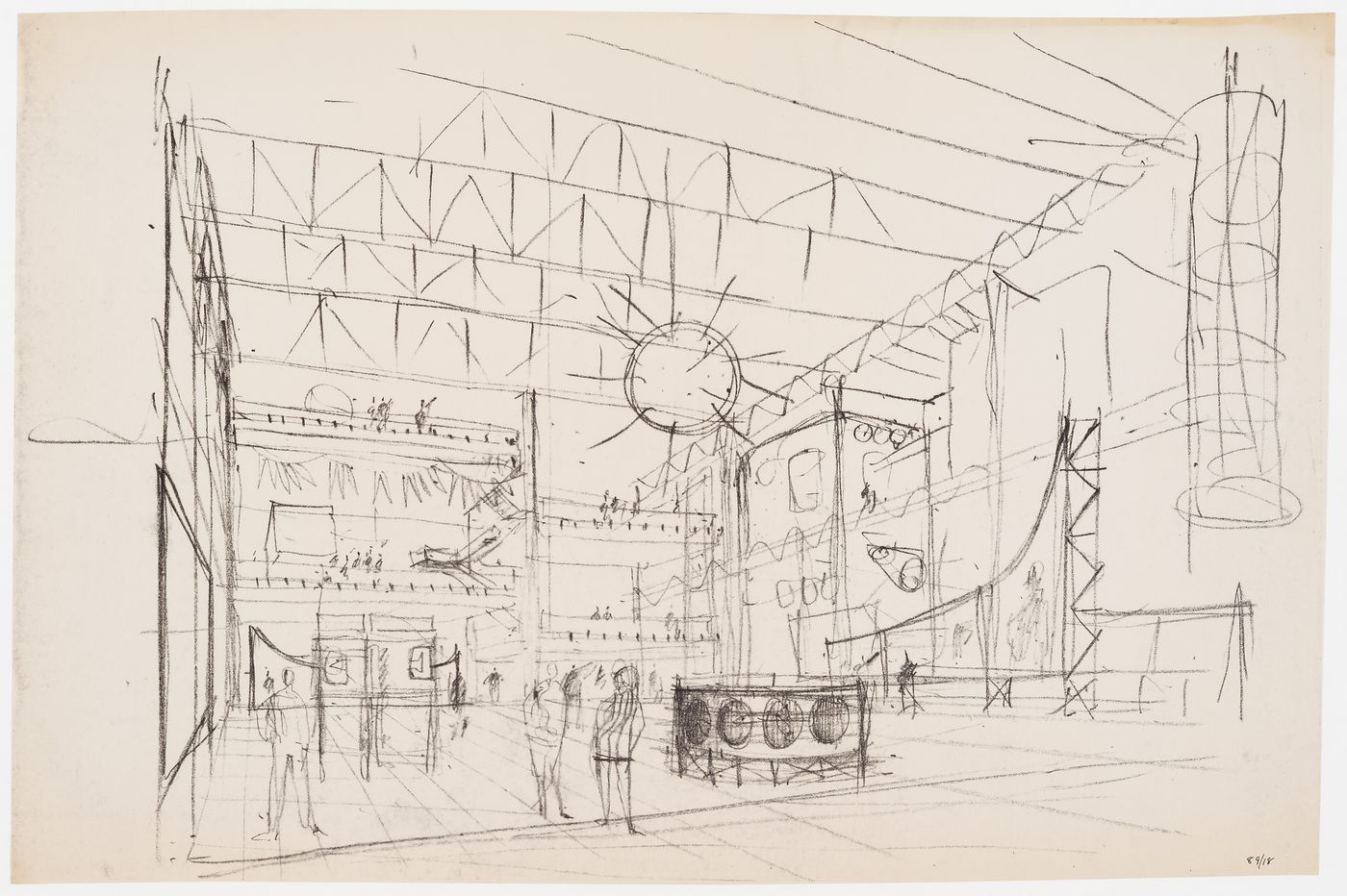 Perspective drawing of an interior, possibly an interior space in the Life Conditioner Box (drawing from Atom project records)