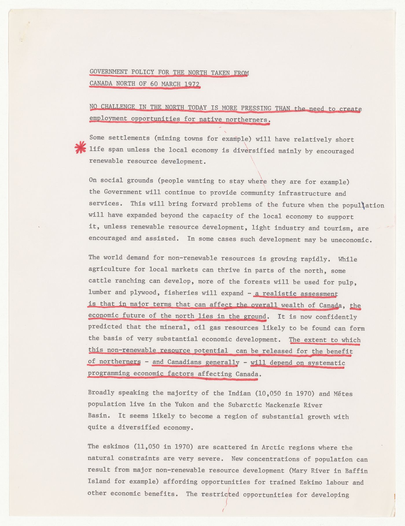 Canadian government policy for the North with annotations for Northern Airlift