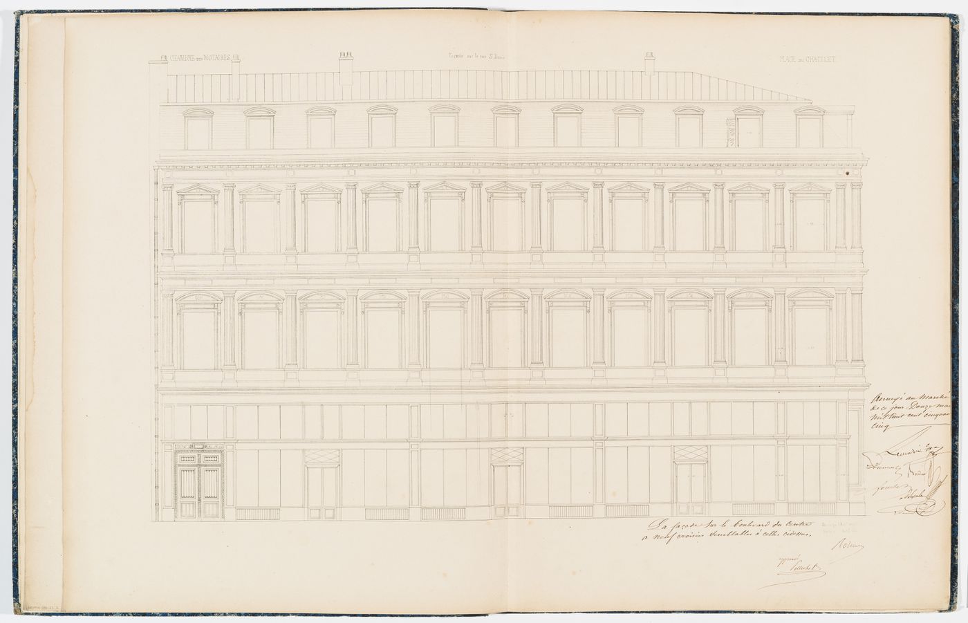 Contract drawing for the Chambre des Notaires: Side elevation, rue Saint Denis