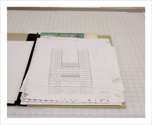 Proofs of Relevance: View of an elevation drawing in a portfolio showing  a section of El Mirador: mixed-use tower in the Bay of Algerciras, Abalos & Herreros (1999), Cadiz, Spain