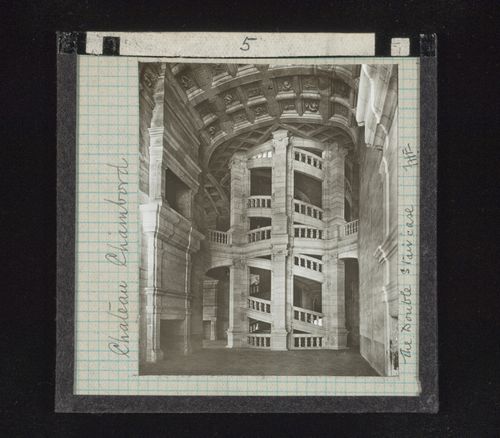 View of double spiral stairs of Château de Chambord, Chambord, Loir-et-Cher, France
