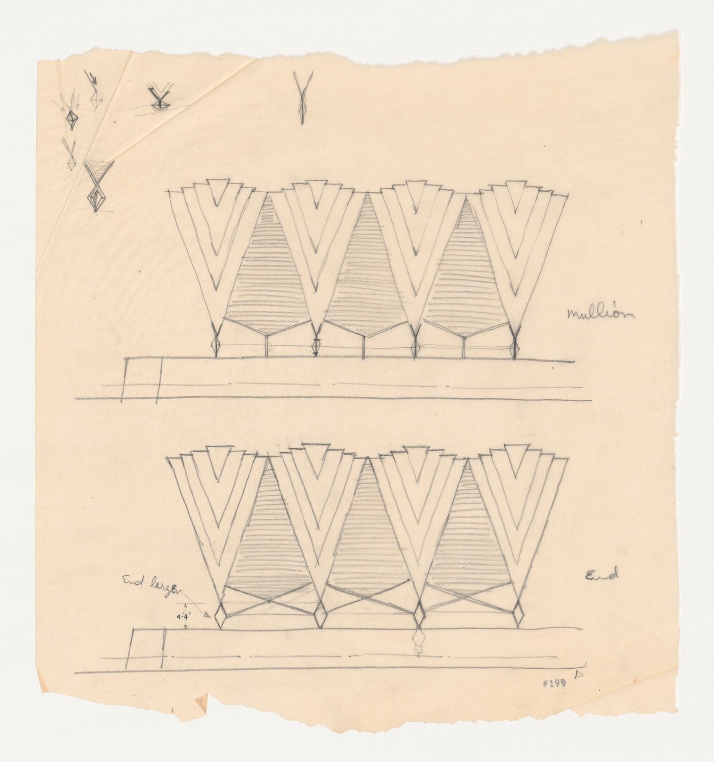 Two alternate sketches for a chapel roof canopy based on the Wayfarers' Chapel design