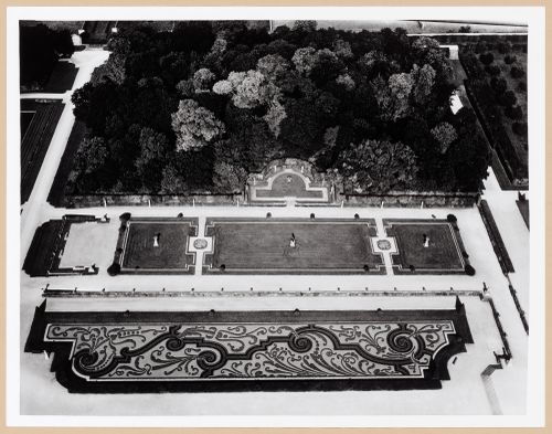 Aerial view of formal gardens at the Château de Vaux-le-Vicomte, Seine-et-Marne, France