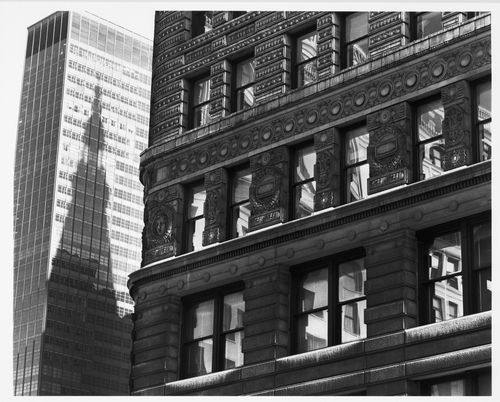 Partial view of the Flatiron building with another building in the left background, New York City, New York
