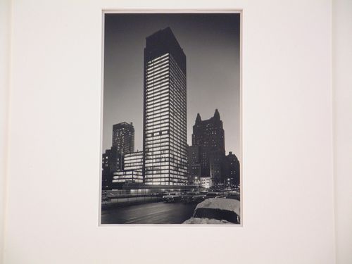 View of the Seagram Building at night from across the street, New York City