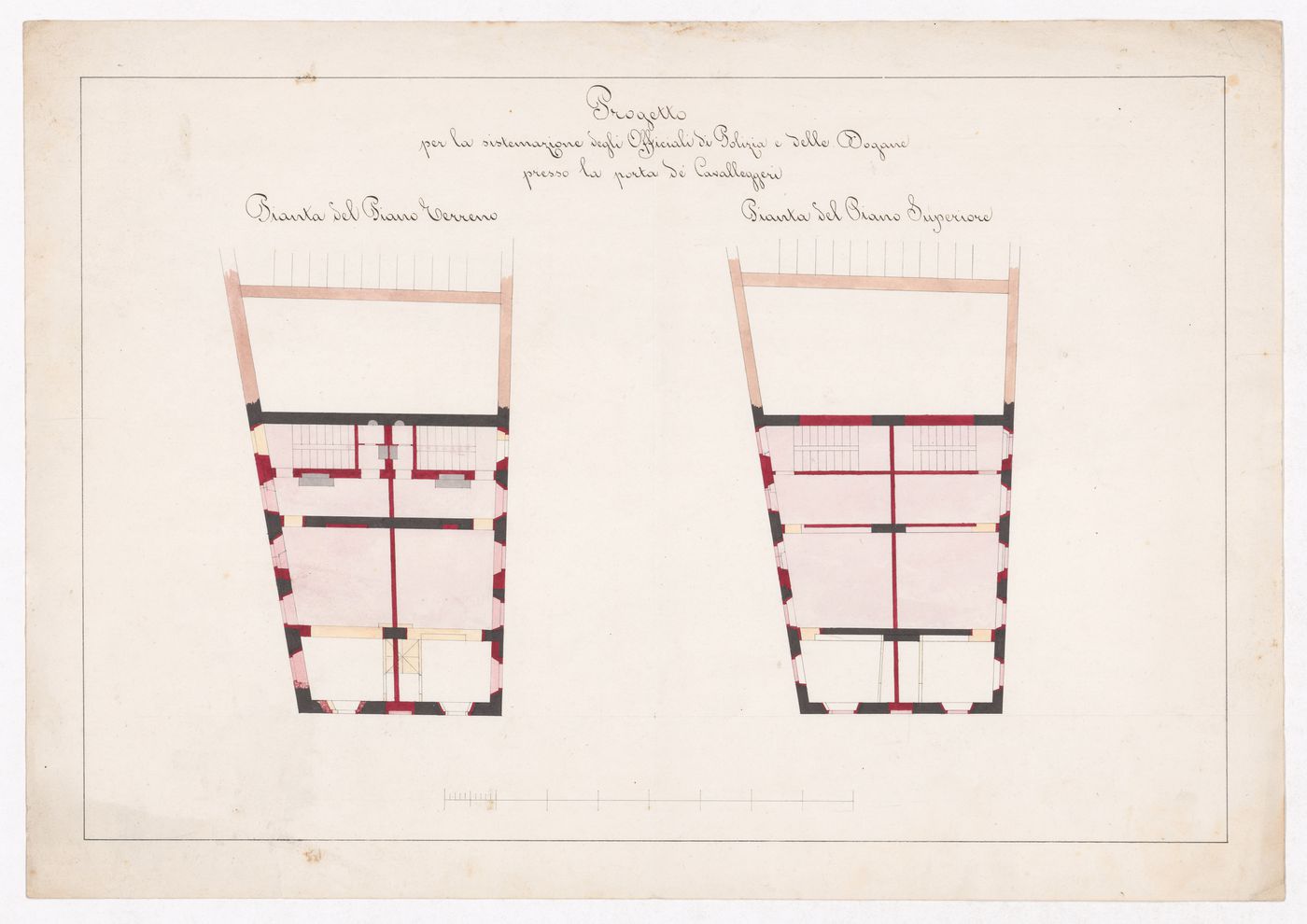 Plans for the barracks of the Vatican guards at Porta de Cavalleggeri, Rome