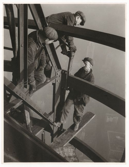 Riveters working on mooring mast, Empire State Building, New York City