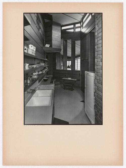 Interior view of the kitchen showing appliances, dishes, and cans, the Hanna House, Palo Alto, California, United States