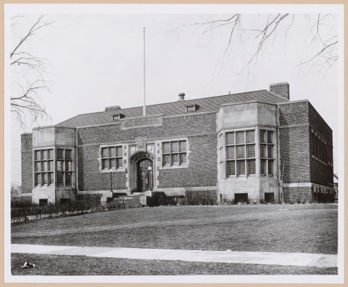 View of the principal façade of the Magnus Butzel Branch of the Detroit Public Library (now demolished), Detroit, Michigan