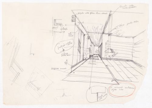 Sketch perspective with notes for Loja Marlã, Matosinhos, Portugal