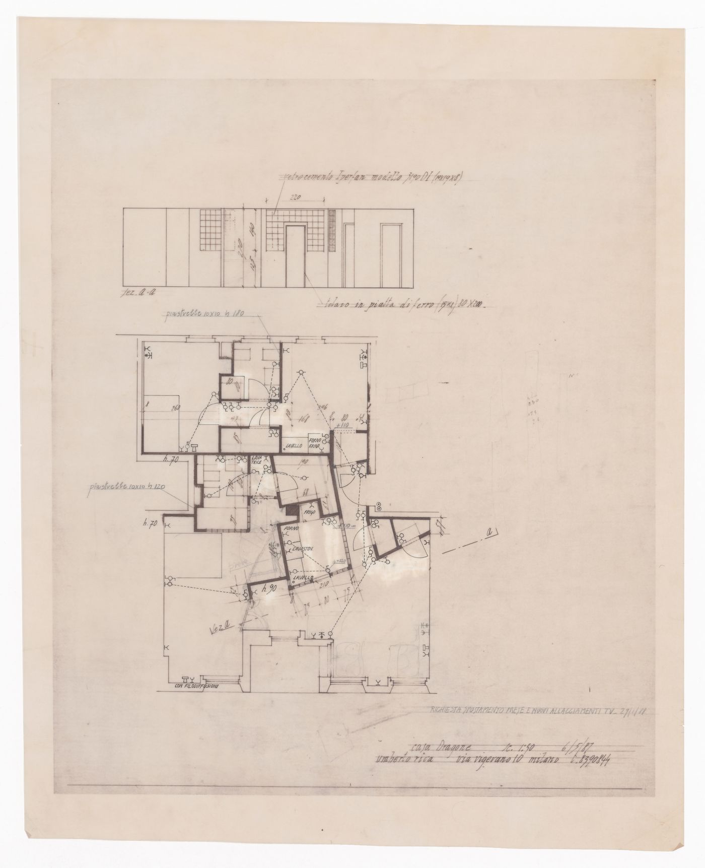 Elevation and floor plan for Casa Dragone e Paggi, Milan, Italy
