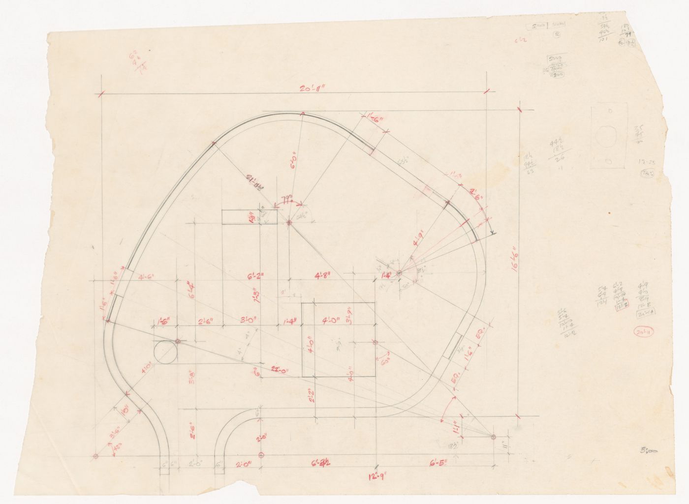 Plan with annotations for Wall House 2 (Bye House)