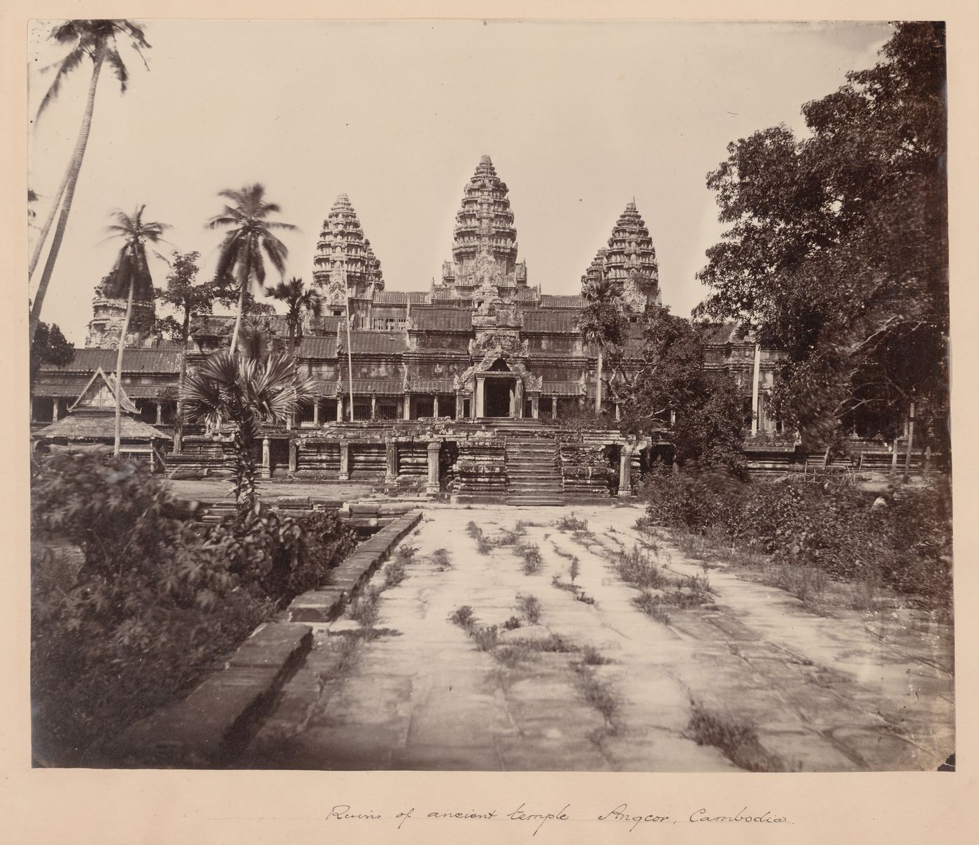 View of the west entrance of the central galleries and the central towers, Angkor Wat, Siam (now in Cambodia)
