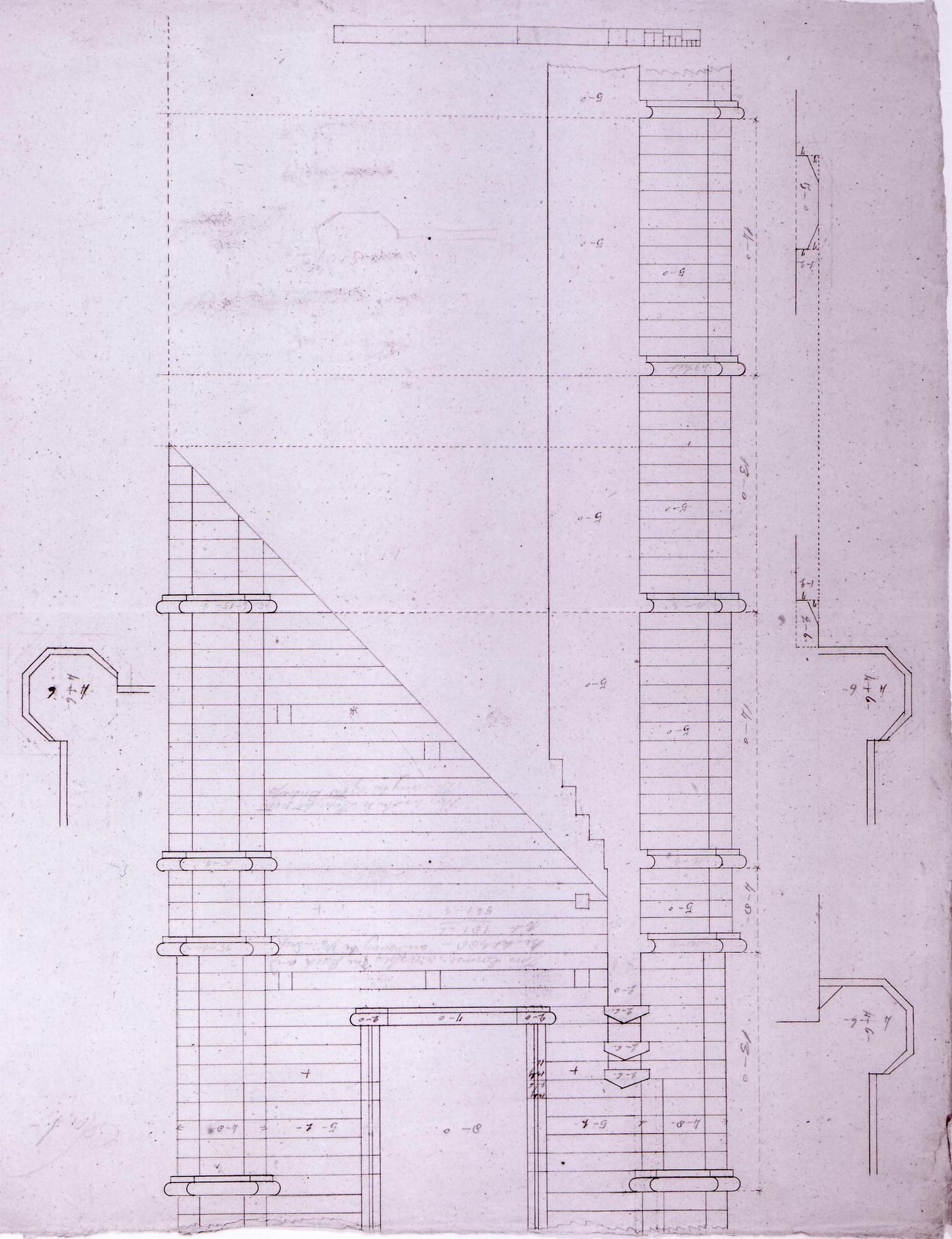 Plans and elevation for a tower for Notre-Dame de Montréal