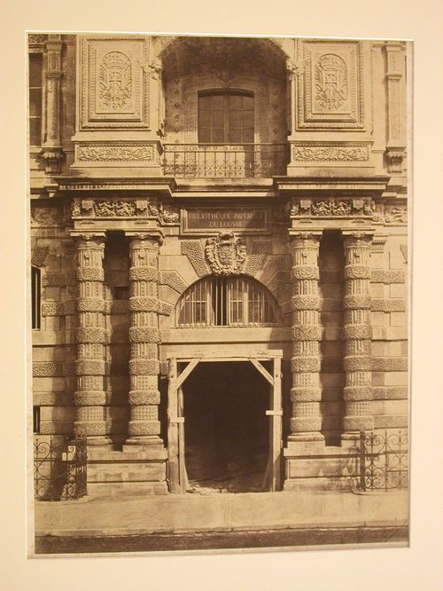 Bibliothèque Impériale du Louvre view from the north of entrance during one reconstruction Paris, France