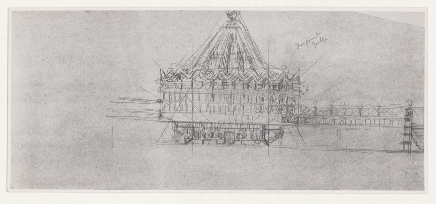 Photograph of a sketch elevation for the reconstruction of the Hofplein (city centre), Rotterdam, Netherlands