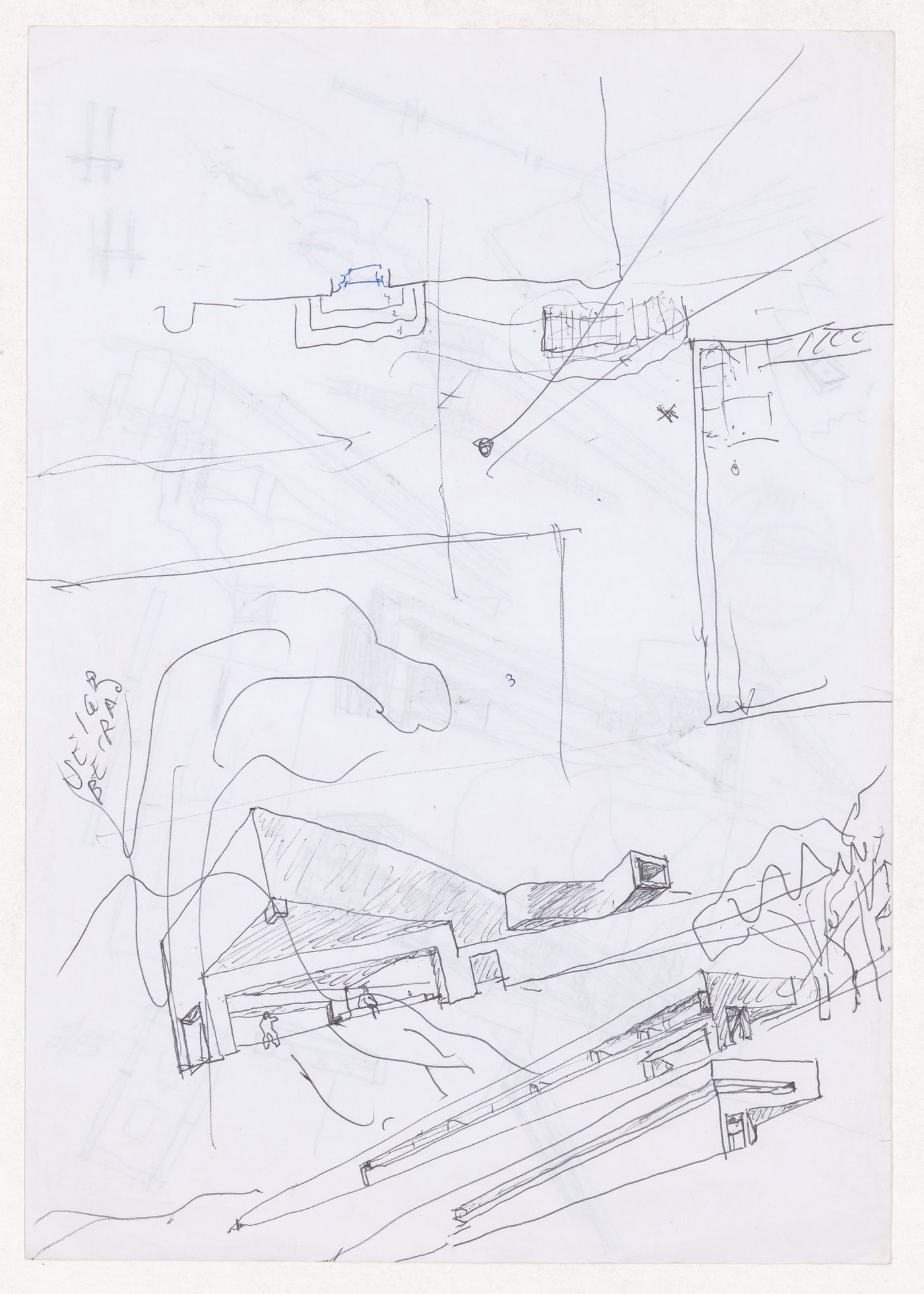 Sketch axonometric views for Centro de Alto Rendimento en el Balneario de Panticosa, Panticosa, Spain; verso: Sketch axonometric views for Centro de Alto Rendimento en el Balneario de Panticosa, Panticosa, Spain