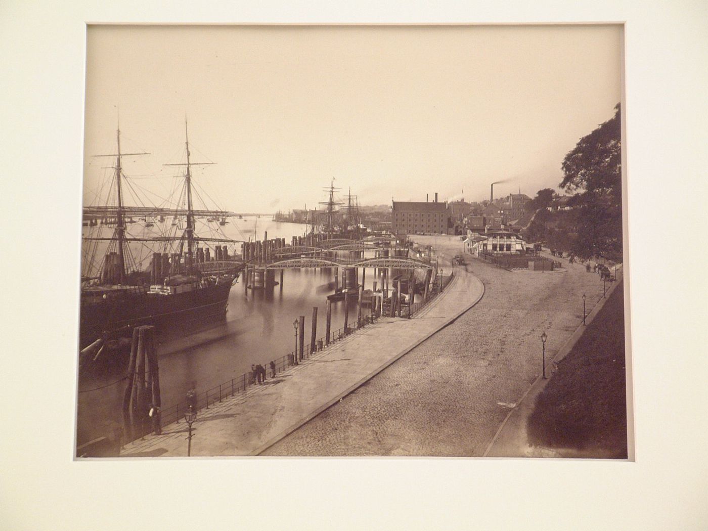 View of Elbe river wharves, Hamburg, Germany