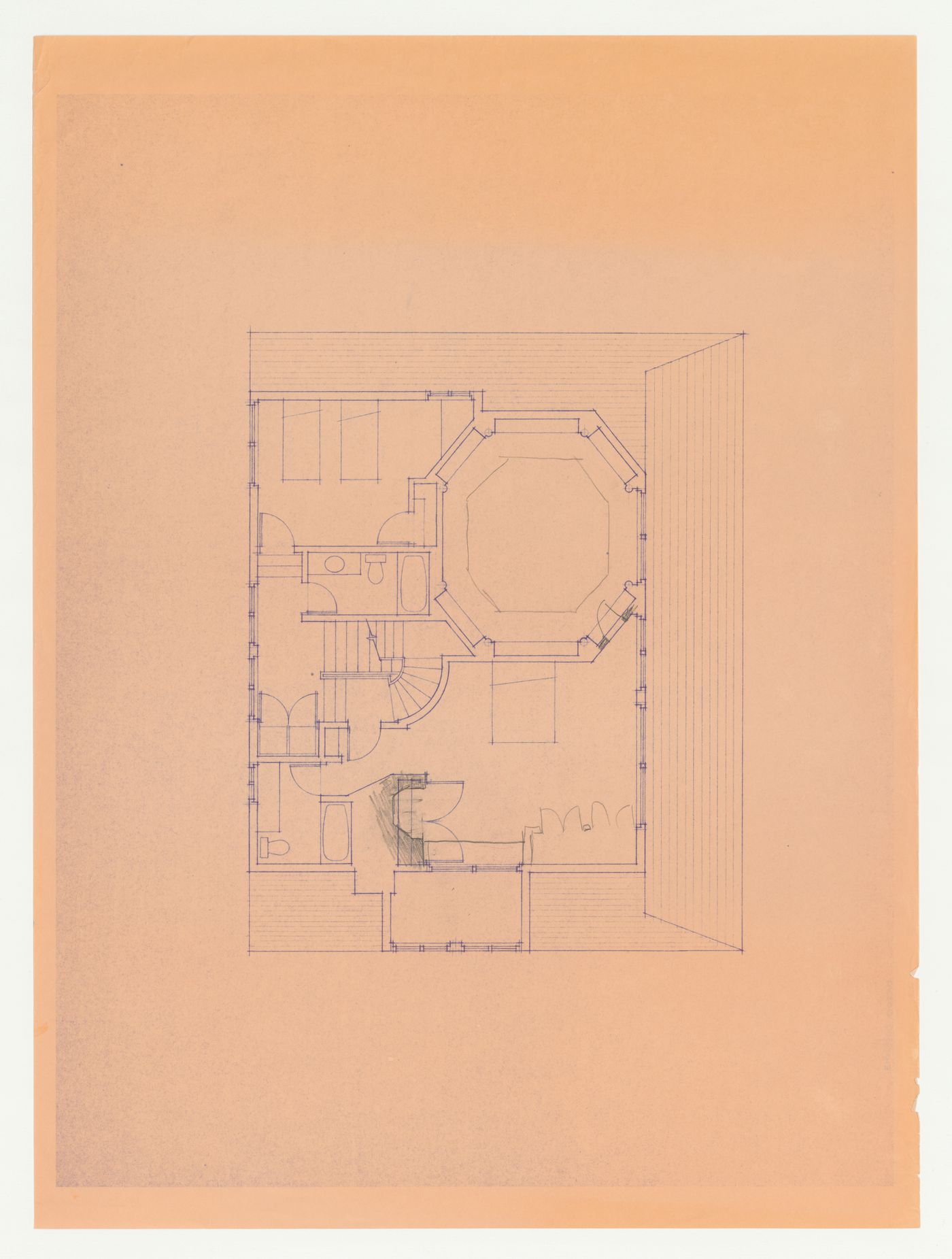 Second floor plan for the Hanks-Paré Residence, Tuxedo Park, New York