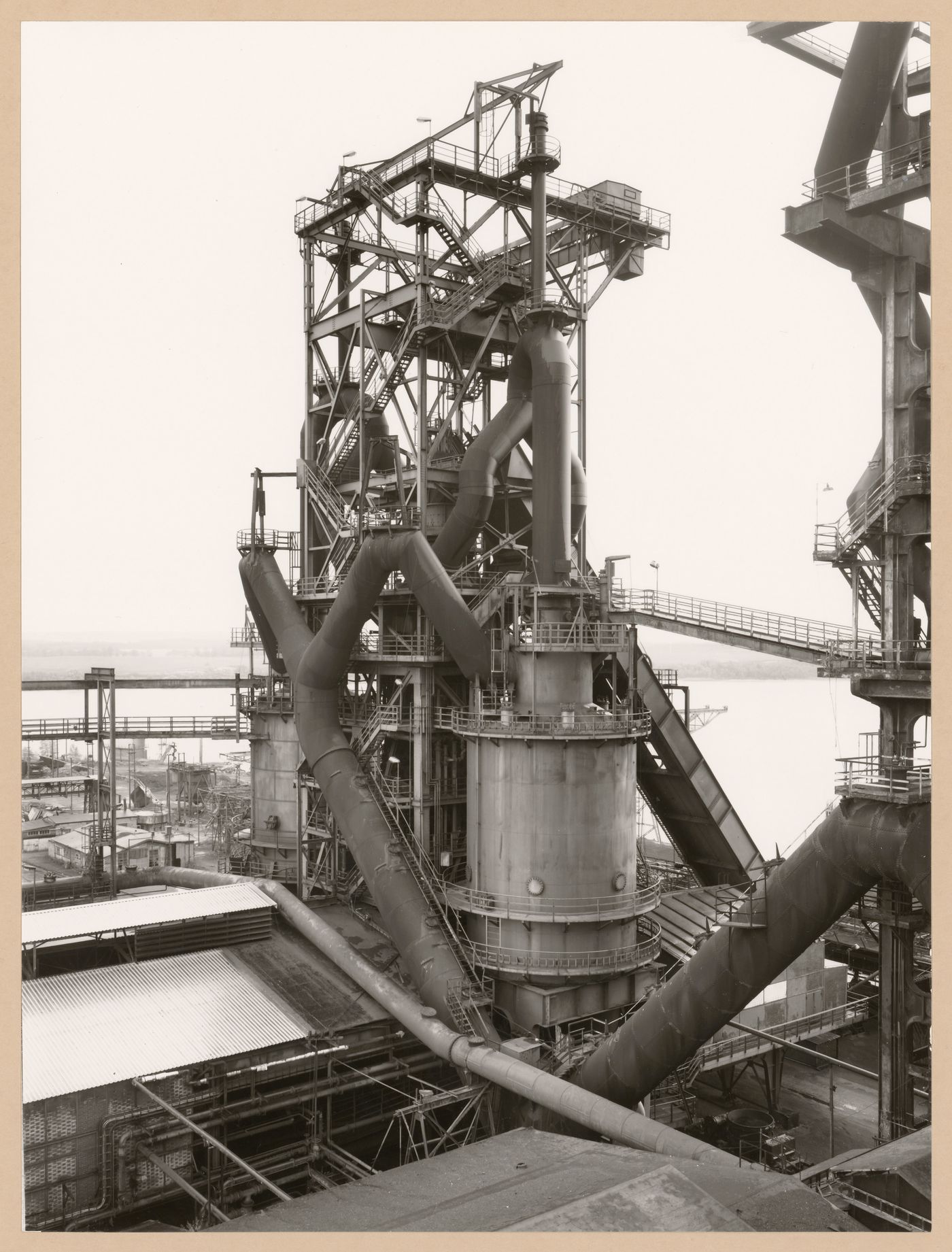View of blast furnace head C of Metallhüttenwerk industrial plant, Lübeck-Herrenwyk, Germany