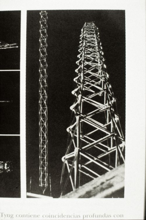 Slide with view of prototypes of spatial structures, by Robert Le Ricolais