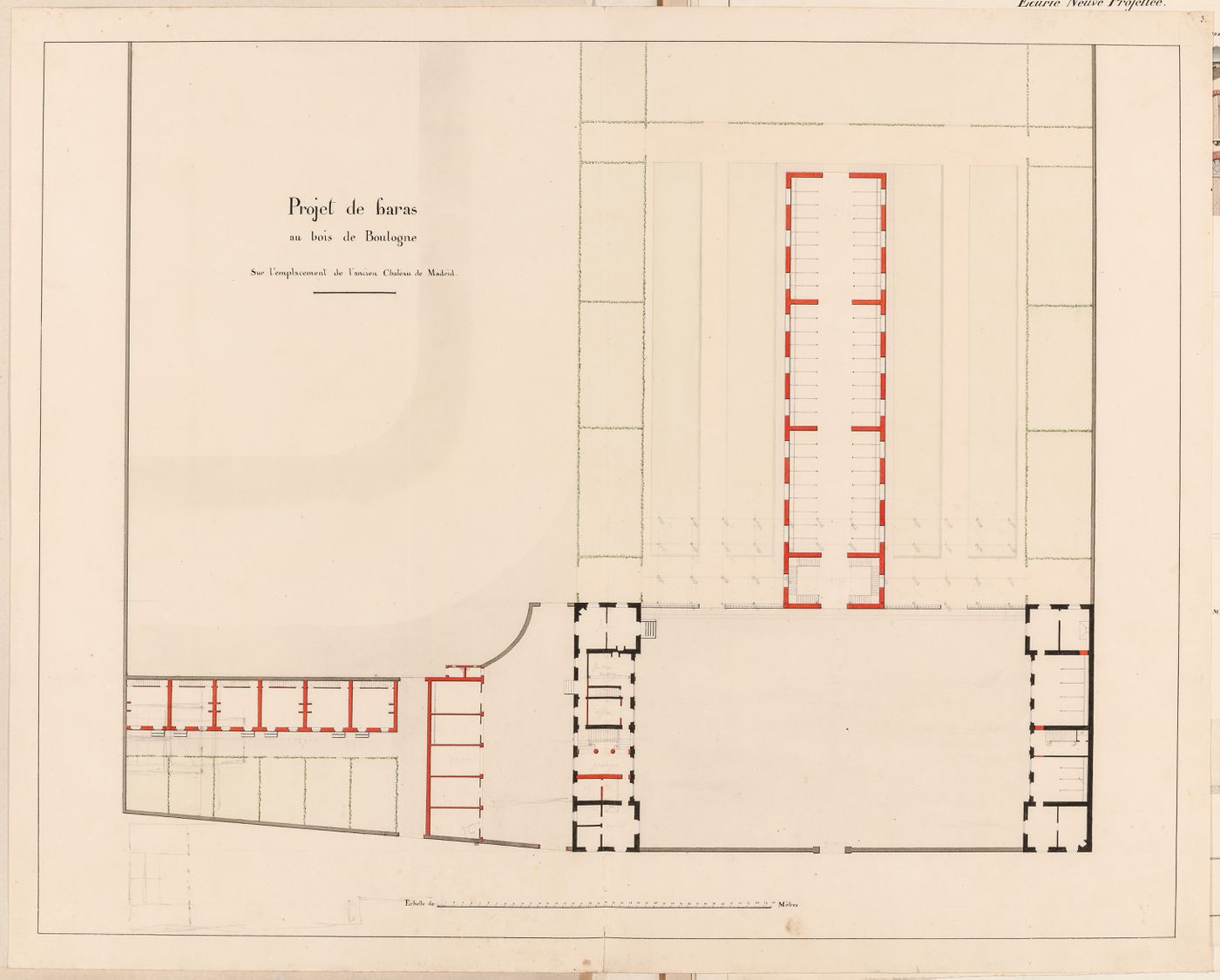 Project for a stud-farm "Haras de Madrid", Bois de Boulogne: Ground floor plan