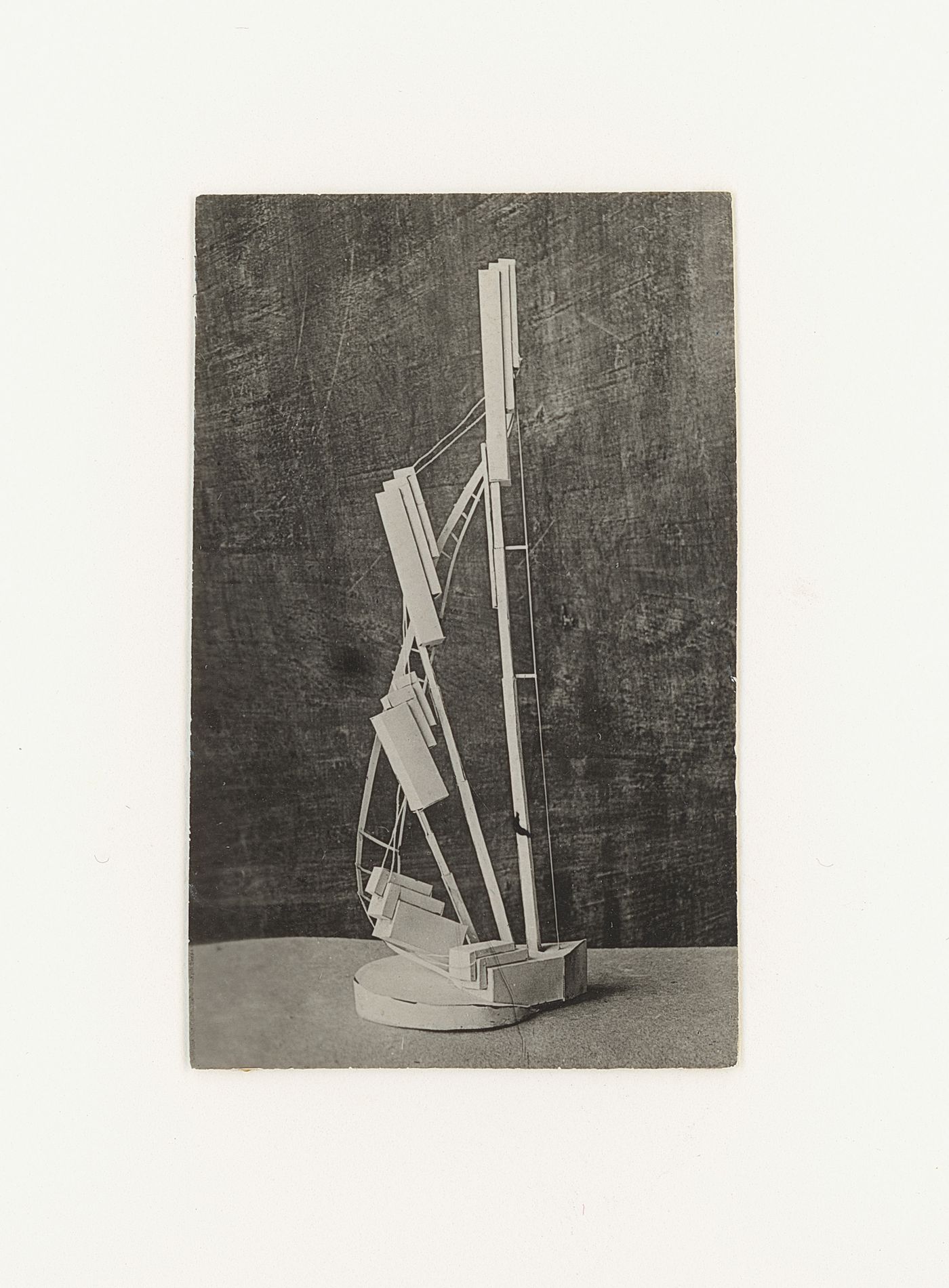 Photograph of a student model on the topic "Exercise on Demonstration of Construction and Balance" for the "Space" course at the Vkhutemas (Higher State Artistic Technical Studios), Moscow
